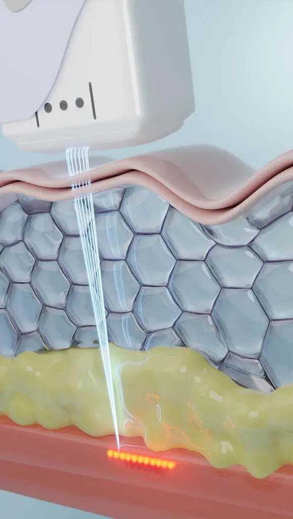 3D weergave van HIFU-behandeling op de SMAS-laag van de huid